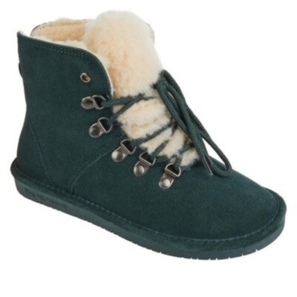 BEARPAW Kerri Dark Green Lace-Up Boots | Wool & Sheepskin | NeverWet™ | NWOT 6 - Picture 2 of 16